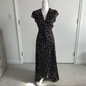 Reformation Floral Black Wrap Dress Size M Pristine Condition